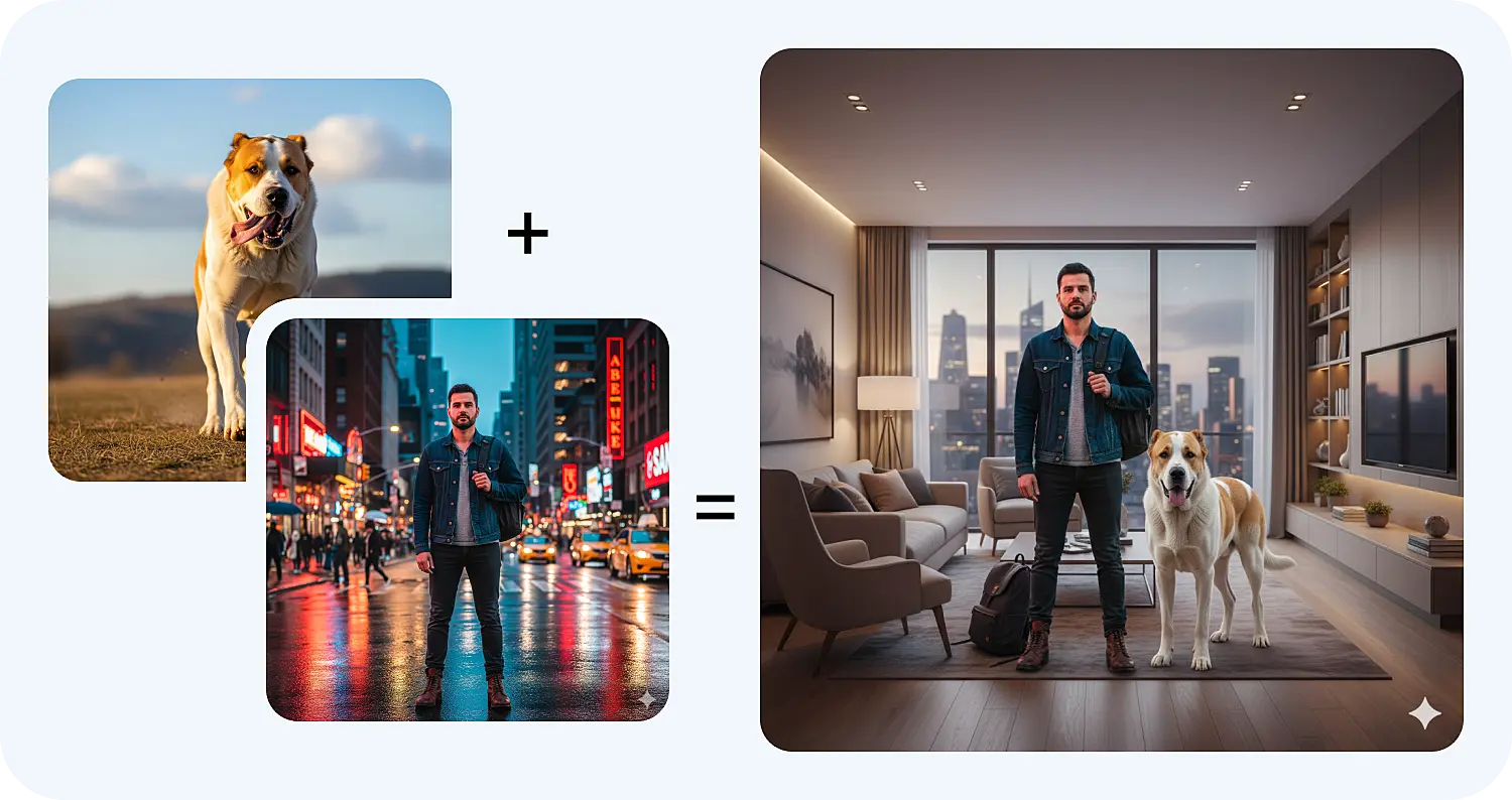 Нейросеть Nano Banana от Google — это инструмент, который может соединить две фотографии в одну