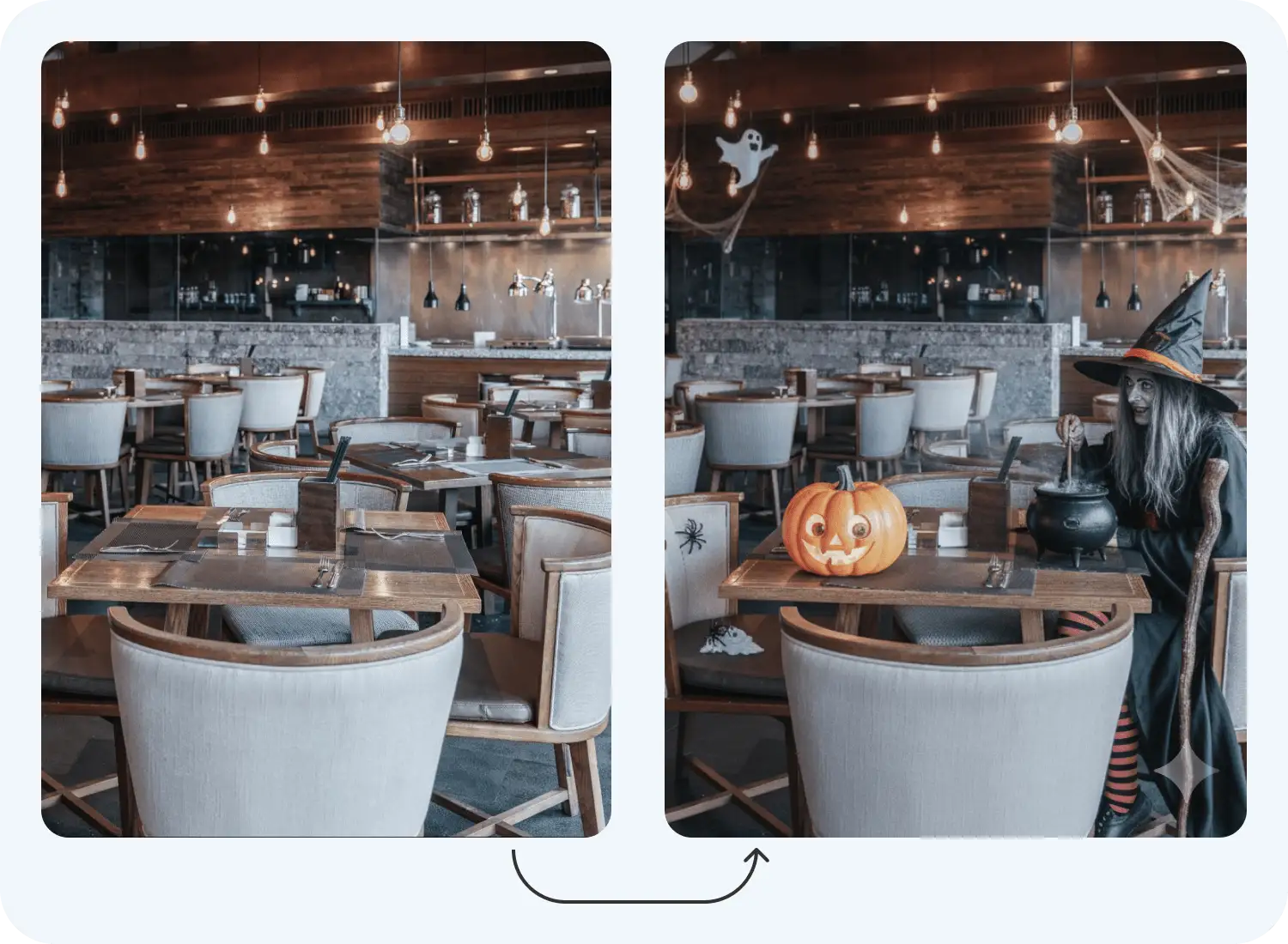 Нейросеть Нано Банана оформила бар в стиле Хэллоуин