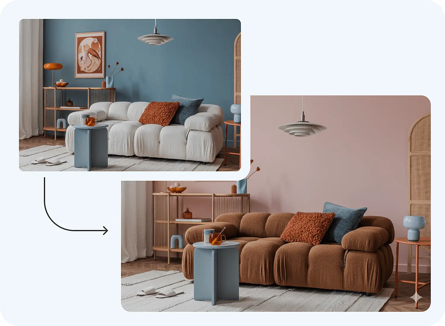 Нейросеть Nano Banana поменяла цвета в интерьере