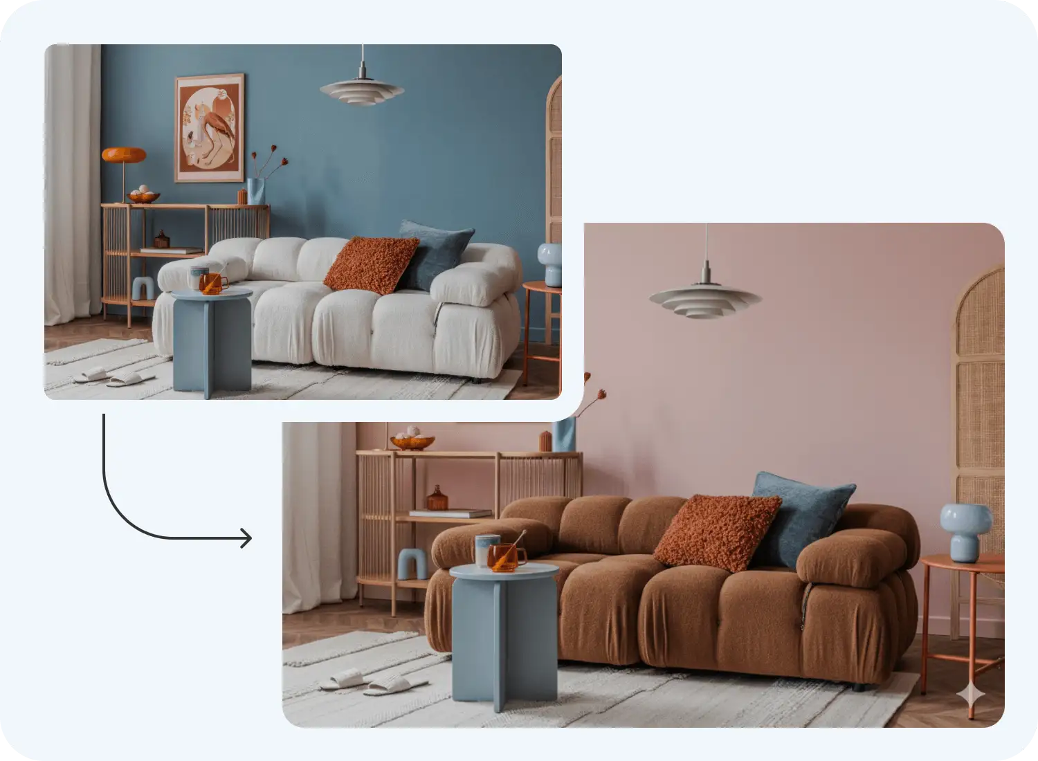 Нейросеть Nano Banana поменяла цвета в интерьере