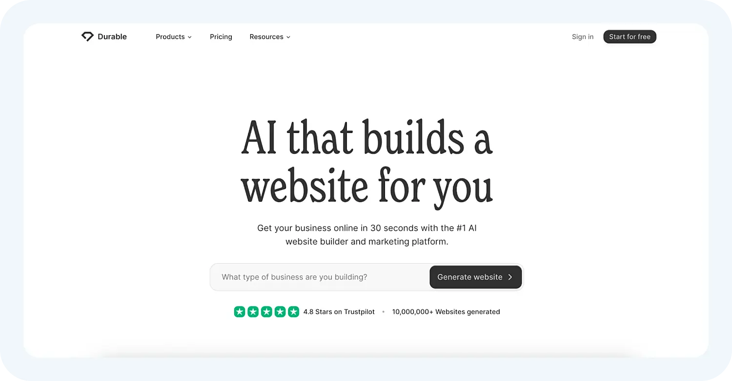 Создать сайт для маркетинга при помощи ИИ Durable