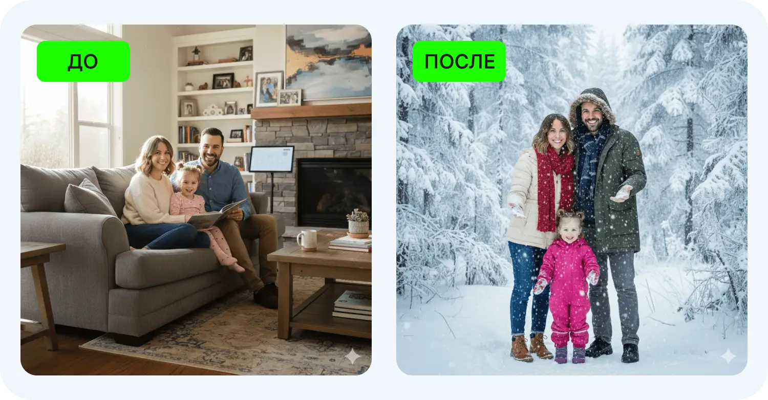 Зимняя фотосессия по промту для Нано Банана