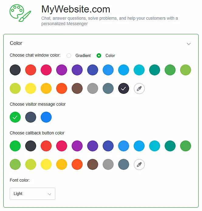 JivoChat interface to customize the live chat window color