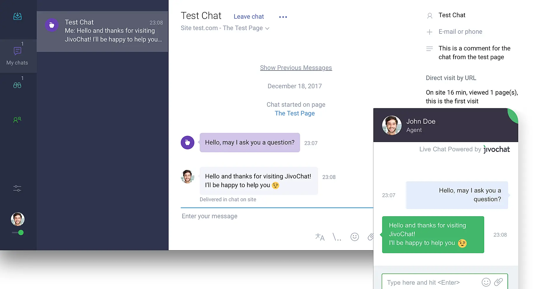 JivoChat software interface