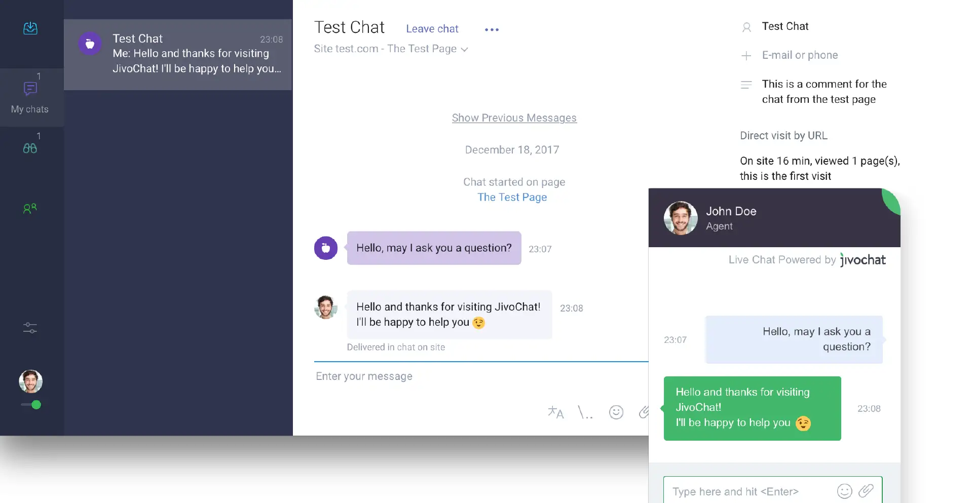 JivoChat software interface