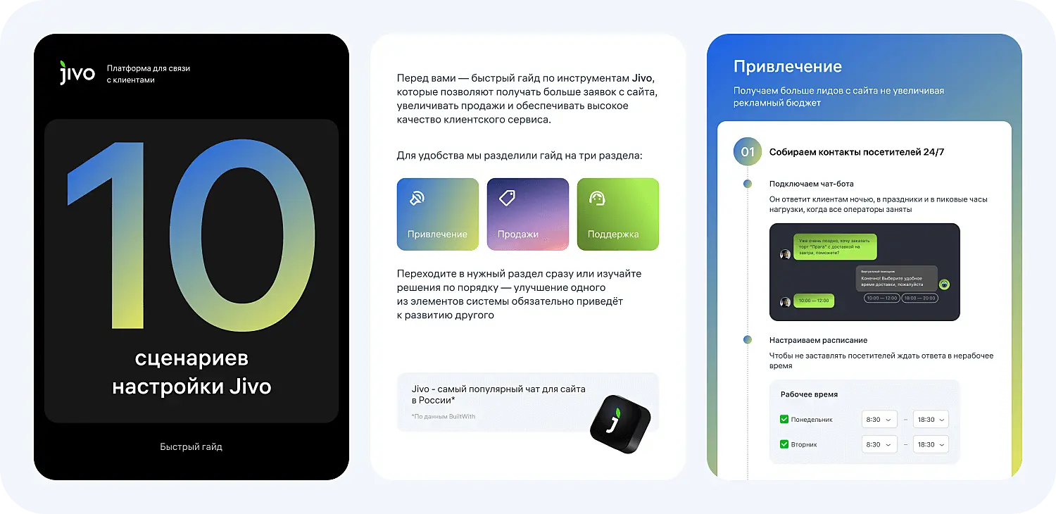 Пример лид-магнита с 10 сценариями настройки Jivo