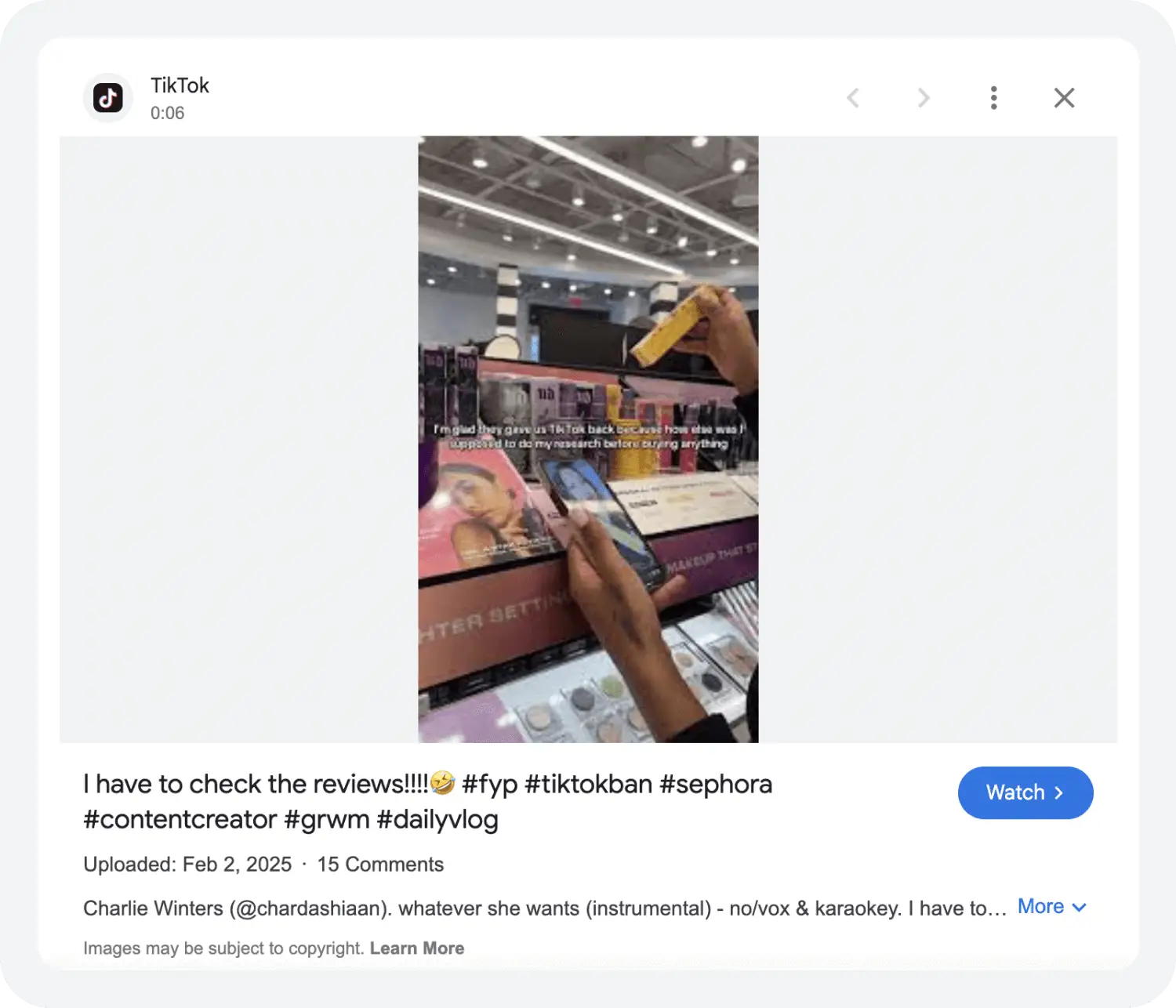 Пример отзыва в TikTok