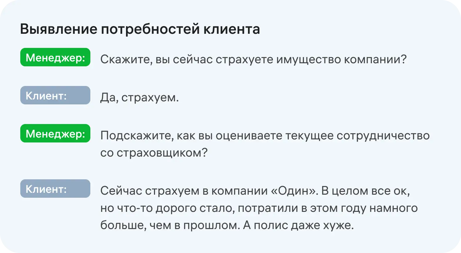 Выявление потребности клиента в скрипте холодного звонка