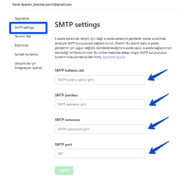 SMTP Ayarları Adım 2