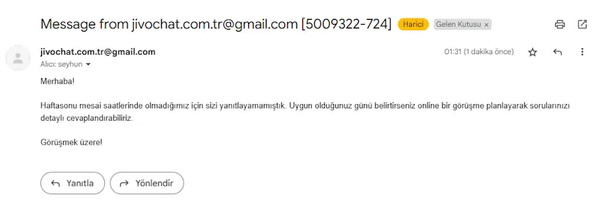 Müşteriye Gönderilen E-posta