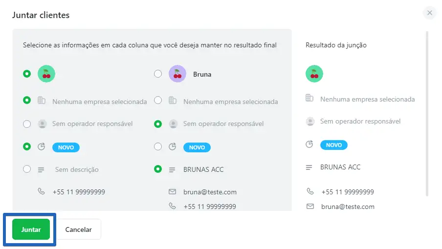 Como juntar clientes duplicados  Central de atendimento do JivoChat para juntar clientes duplicados