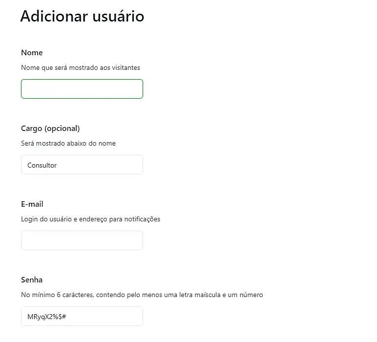 Tela para preencher os dados do usuário