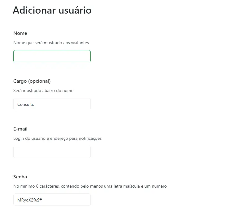 Tela para preencher os dados do usuário